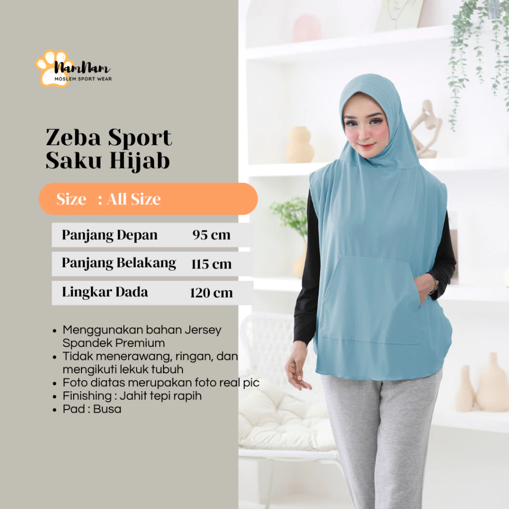 Hijab Sport Saku Kerudung Olahraga Sporty Zeeba Sport Saku - Gambar 2
